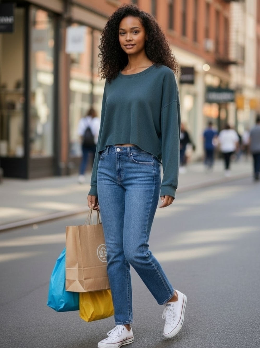 Peach Love Teal Oversized Crop Sweatshirt - Picture 3 of 5